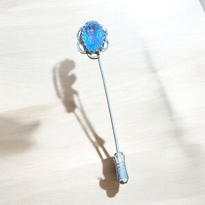 Vintage Hat Pin Silver and Blue Topaz Pin